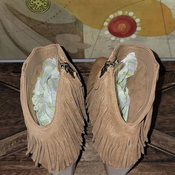 Sam Edelman Benjie Brown Suede Carmel Zipper Heeled Ankle Booties Size 9.5
