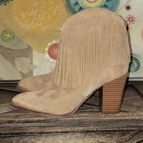 Sam Edelman Benjie Brown Suede Carmel Zipper Heeled Ankle Booties Size 9.5