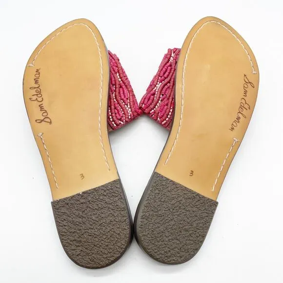 Sam Edelman Gunner Mini Girls Sandal Pink Brown Beaded Detail Size 3
