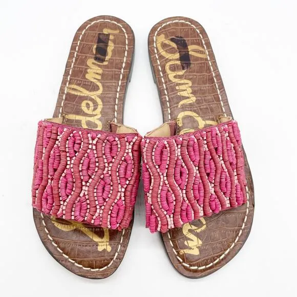Sam Edelman Gunner Mini Girls Sandal Pink Brown Beaded Detail Size 3