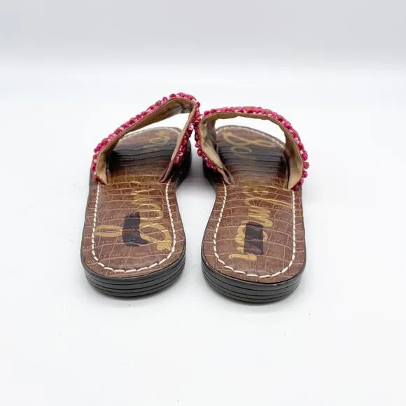 Sam Edelman Gunner Mini Girls Sandal Pink Brown Beaded Detail Size 3
