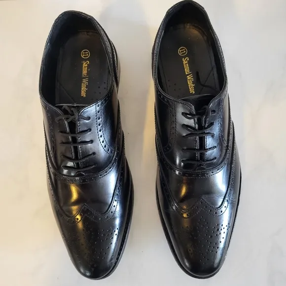 Samuel Windsor Men's Wingtip Oxford Dress Shoes, Size 11, Black, Classic, Elegan