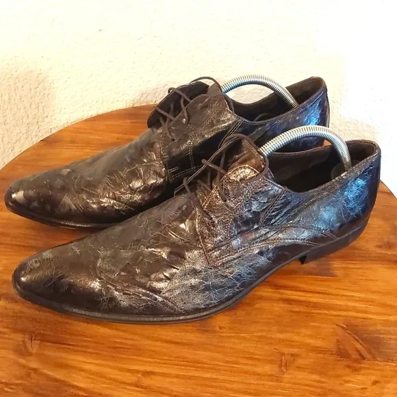San Marina Men's Black/Silver Marbled Leather Oxford Dress Shoes Formal Sz.11