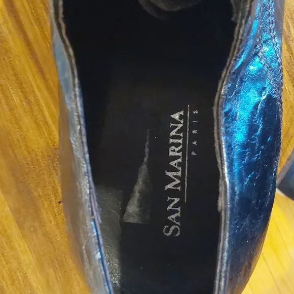 San Marina Men's Black/Silver Marbled Leather Oxford Dress Shoes Formal Sz.11