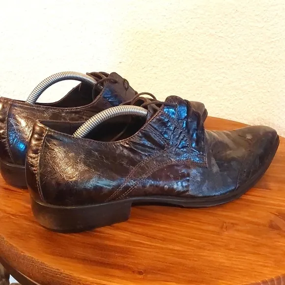 San Marina Men's Black/Silver Marbled Leather Oxford Dress Shoes Formal Sz.11