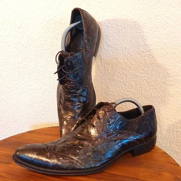 San Marina Men's Black/Silver Marbled Leather Oxford Dress Shoes Formal Sz.11