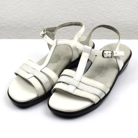 SAS Tripad Comfort‎ Duo White Leather Wedge Slingback Strappy Sandals Size 8M