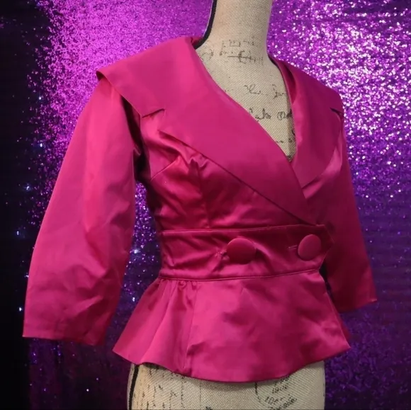 SATIN JACKET 2 Hot Pink Trashy Diva Courtney Pin Up Formal Retro Fuchsia Wedding