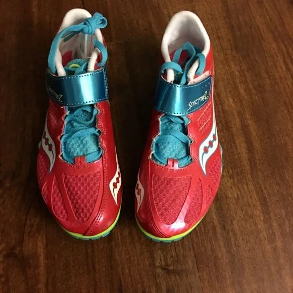 Saucony Spitfire 2 Red Blue Running Shoes Size 8