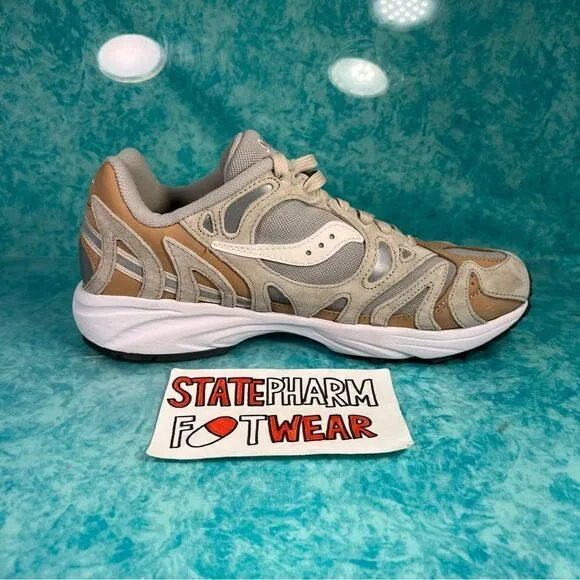 Saucony Grid Azura Beige Silver Men’s Suede Low Top Athletic Shoes Size 8.5