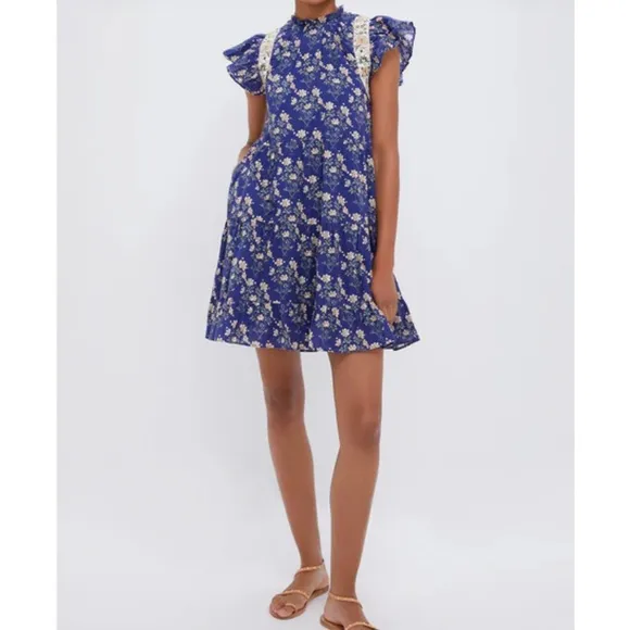 SEA NEW YORK Exclusive Blue Elizabeth Print Mini Flutter Sleeve Dress