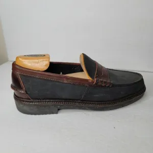 Sebago Mens Shoes Penny Loafers Navy Blue Canvas Brown Leather 10 M w Stretchers