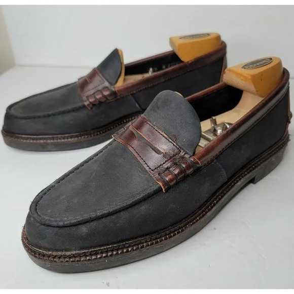 Sebago Mens Shoes Penny Loafers Navy Blue Canvas Brown Leather 10 M w Stretchers