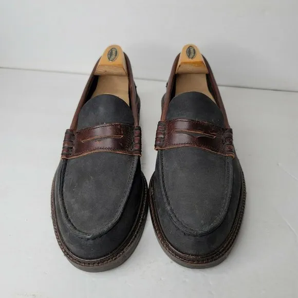 Sebago Mens Shoes Penny Loafers Navy Blue Canvas Brown Leather 10 M w Stretchers