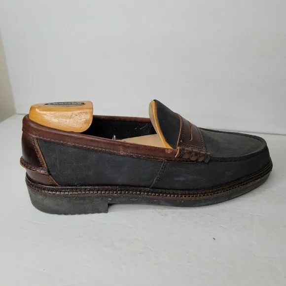 Sebago Mens Shoes Penny Loafers Navy Blue Canvas Brown Leather 10 M w Stretchers