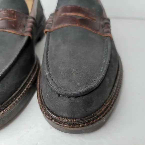 Sebago Mens Shoes Penny Loafers Navy Blue Canvas Brown Leather 10 M w Stretchers