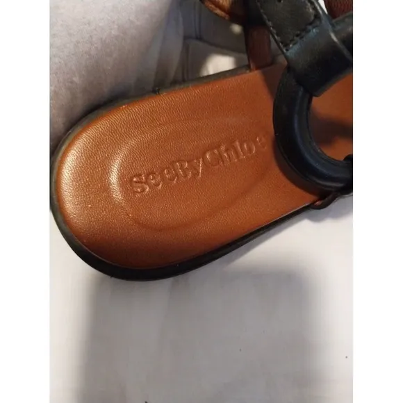 See‎ by Chloe Women's Leather Slingback Flat Thong Sandals Size EU 38 Black