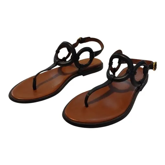 See‎ by Chloe Women's Leather Slingback Flat Thong Sandals Size EU 38 Black