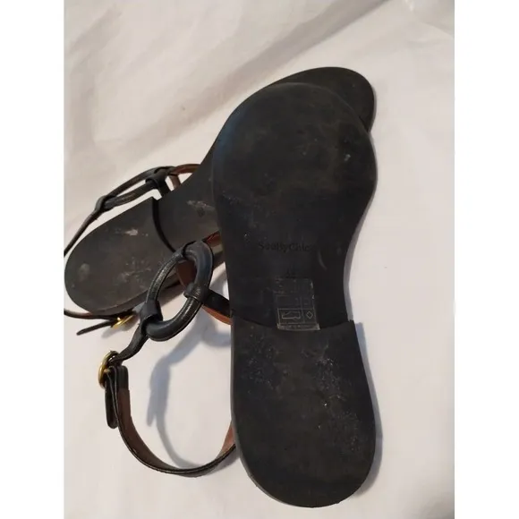 See‎ by Chloe Women's Leather Slingback Flat Thong Sandals Size EU 38 Black