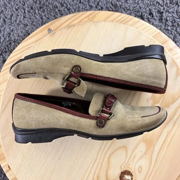 Sesto Meucci Suede Loafers Womens 6.5 Beige Brown Horsebit Shoes Made in Italy