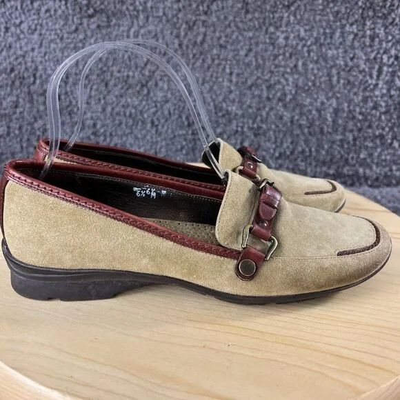 Sesto Meucci Suede Loafers Womens 6.5 Beige Brown Horsebit Shoes Made in Italy