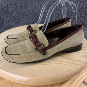 Sesto Meucci Suede Loafers Womens 6.5 Beige Brown Horsebit Shoes Made in Italy
