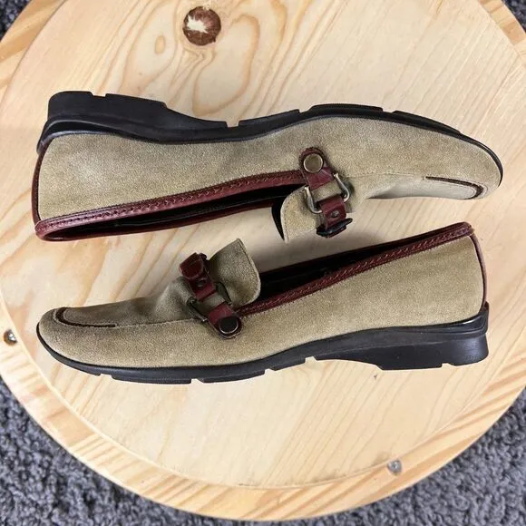 Sesto Meucci Suede Loafers Womens 6.5 Beige Brown Horsebit Shoes Made in Italy