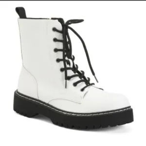 Sincerely Jules Harley Women Lace Up Combat Boots, winter white size 9.5