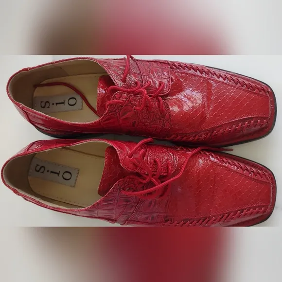 SIO Limited Edition Red Faux Crocodile/Snakeskin Pattern Men's Dress Shoes