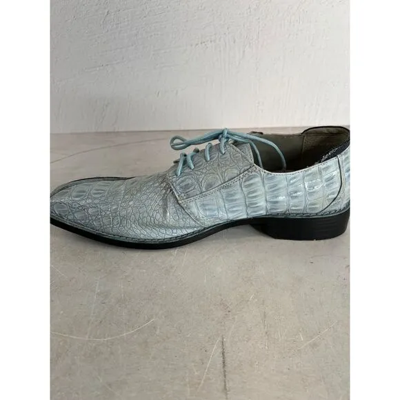 SIO Mens Alligator Print Leather Lace-Up Dress Shoes Size 10.5 Blue