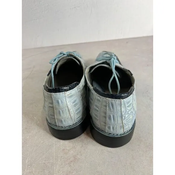 SIO Mens Alligator Print Leather Lace-Up Dress Shoes Size 10.5 Blue