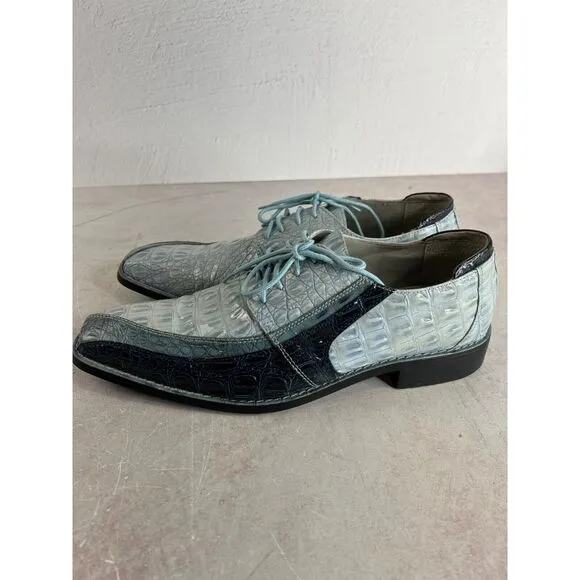 SIO Mens Alligator Print Leather Lace-Up Dress Shoes Size 10.5 Blue