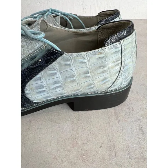 SIO Mens Alligator Print Leather Lace-Up Dress Shoes Size 10.5 Blue