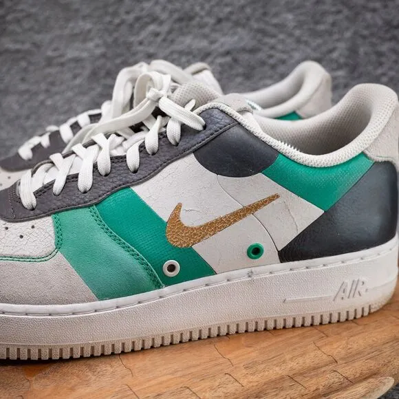 Size 12 - Nike Air Force 1 PRM Low Green Grey Suede Black Leather (CI0065-100)