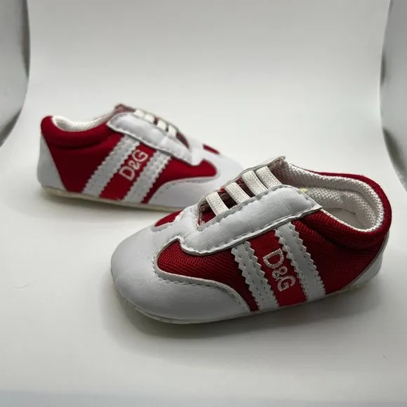 Size 3 Baby - Red and White Dolce &amp; Gabbana D&amp;G Athletic Bootie Shoes