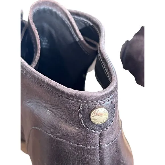 Size 7.5 Michael Kors Rory Wedge Booties Brown Leather Ankle Boots Lace Up