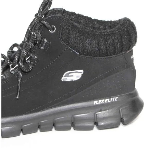 Skechers Synergy Winter Nights Black Mid High Suede Sneaker Boots Womens‎ Sz 8.5