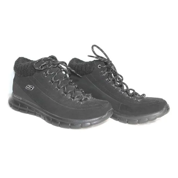 Skechers Synergy Winter Nights Black Mid High Suede Sneaker Boots Womens‎ Sz 8.5