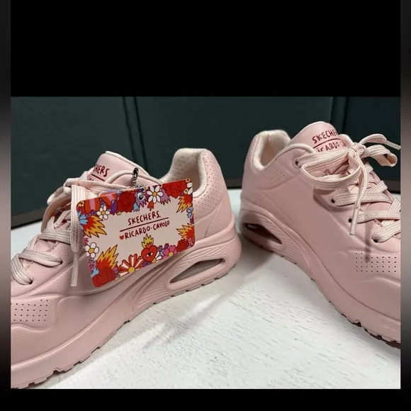 Skechers Uno Flaming Heart Ricardo Cavolo 177956 Pink Women Sz 9.5 Sneaker Shoes