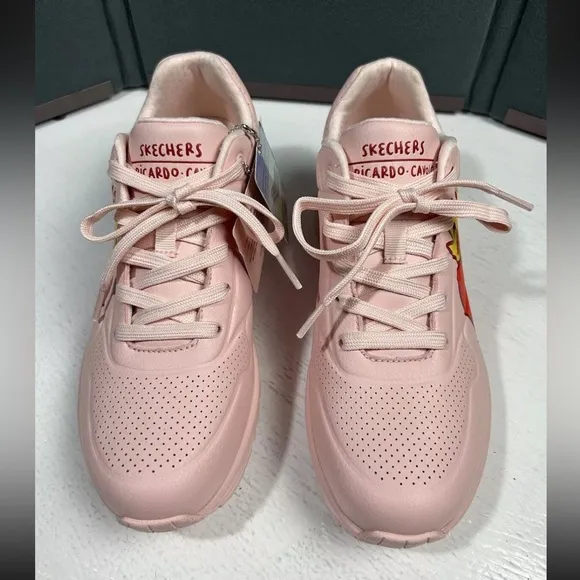 Skechers Uno Flaming Heart Ricardo Cavolo 177956 Pink Women Sz 9.5 Sneaker Shoes