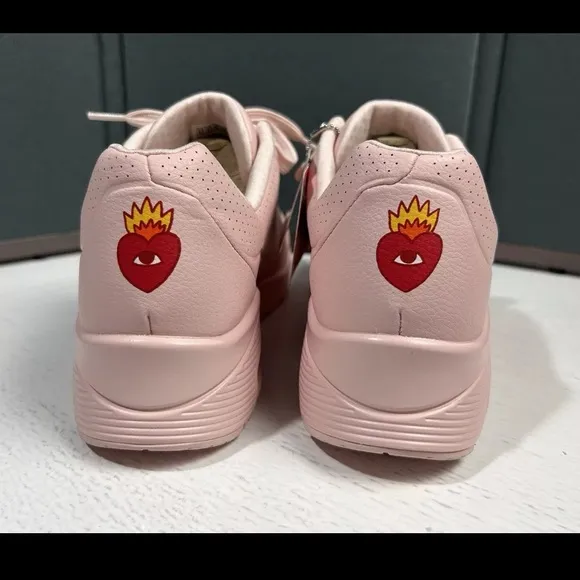 Skechers Uno Flaming Heart Ricardo Cavolo 177956 Pink Women Sz 9.5 Sneaker Shoes