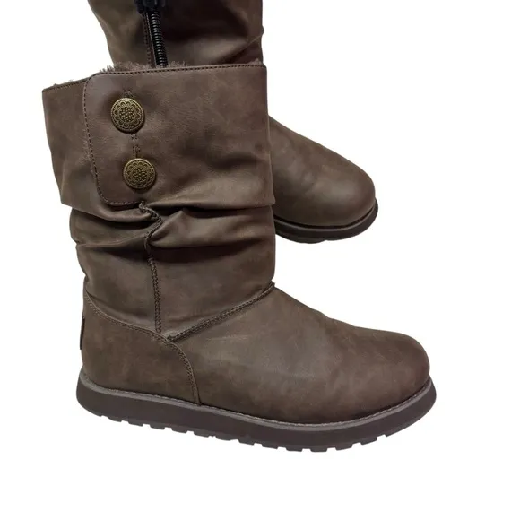 Skechers Women's Keepsakes Leatherette Mid Button Winter Boots Brown US Size 11