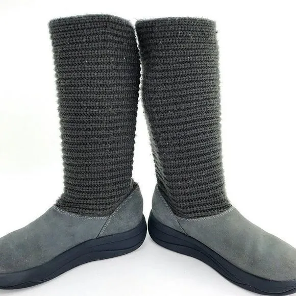 Skechers Tone Ups Womens Size‎ 8 Knitted Boots Grey Leather Walking Lined Winter