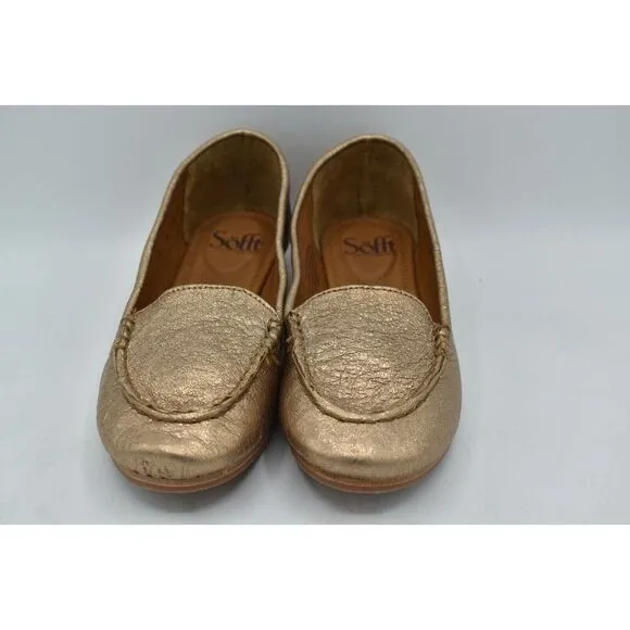 Sofft Womens Size 7.5 Kambray Warm Gold Metallic Leather Slip On Loafers Shoes