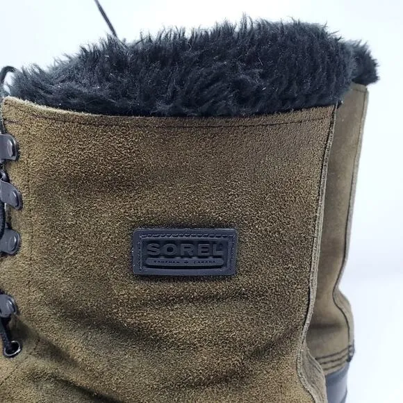 Sorel Kaufman winter boot in green suede uppers Size 11 Height is 11&quot; Tall