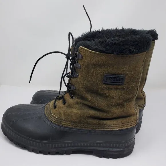Sorel Kaufman winter boot in green suede uppers Size 11 Height is 11&quot; Tall