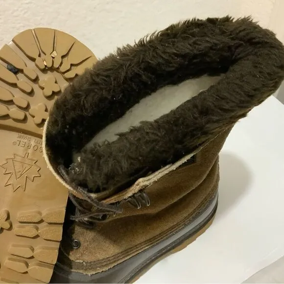 Sorel Men's Kaufman Boots Leather &amp; Rubber Winter Sz 10 Removable Liner Brown