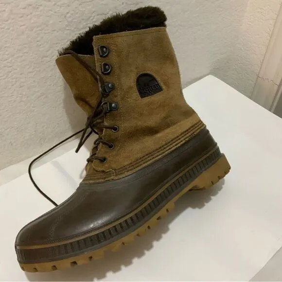 Sorel Men's Kaufman Boots Leather &amp; Rubber Winter Sz 10 Removable Liner Brown