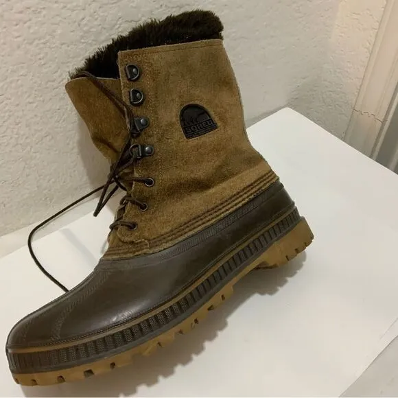 Sorel Men's Kaufman Boots Leather &amp; Rubber Winter Sz 10 Removable Liner Brown