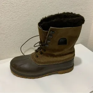 Sorel Men's Kaufman Boots Leather &amp; Rubber Winter Sz 10 Removable Liner Brown